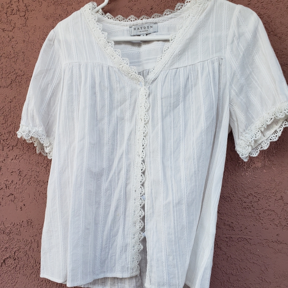 Hayden Los Angeles White Lace Trim Blouse Sz S